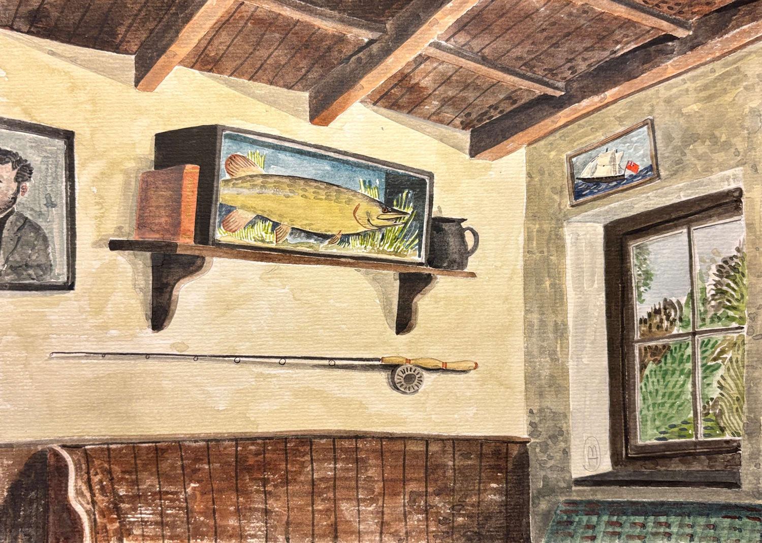 Painting of a 35lb Pike on display at The Haunted Hare